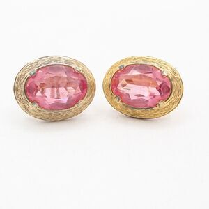 Vintage Swank Pink Glass Gold Tone Oval Cufflinks Mens Formal Wedding Groomsmen